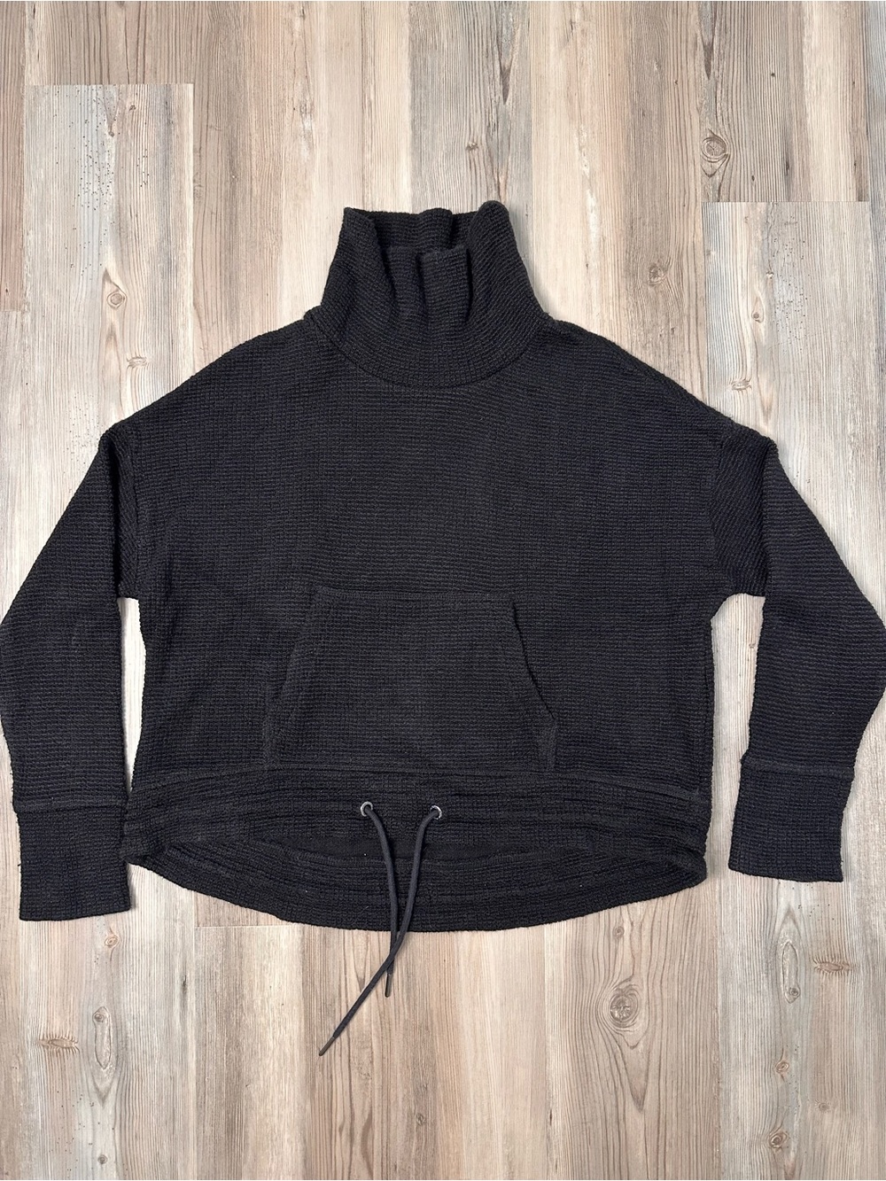 Sweaty Betty Black Funnel Neck Knit Sweater with Drawcord